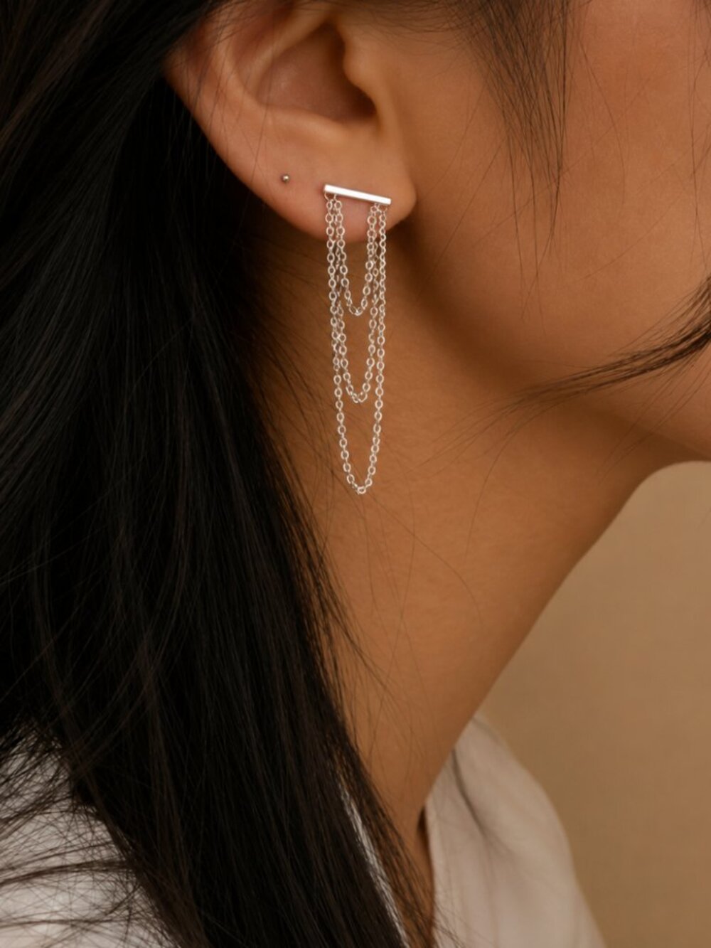 925 Sterling Silver Chain Drop Earrings Minimalist Dainty Bar Stud Earrings